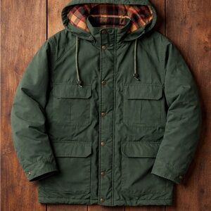 Vintage Sears Roebuck Green Utility Jacket Plaid Lined Hooded Workwear Coat M